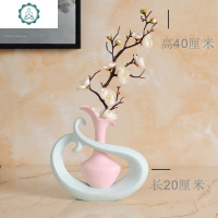 北欧创意磨砂陶瓷小插花瓶摆设客厅玄关茶几床头柜酒柜装饰品摆件 封后 红[鸟语花香]白色花(花瓶都有赠花)