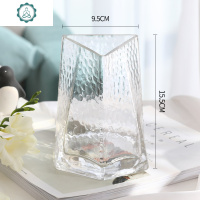 创意三角口锤目纹楞面轻奢现代桌面客厅鲜花干花玻璃花瓶插花摆件 封后 22cm三角口(橘黄) 大