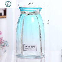 北欧简约玻璃花瓶透明水培富贵竹百合干花花瓶ins风客厅插花摆件 封后 双色蒙砂锥形款红白渐变 大