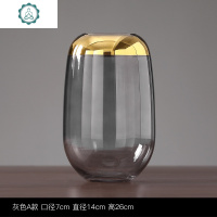 北欧轻奢金边玻璃花瓶现代简约水培欧式插花客厅餐桌装饰品花摆件 封后 套餐2A款绿+8枝陆琏花
