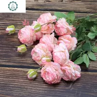 防真牡丹花假花室内仿真花装饰餐桌客厅摆件绢花干花玫瑰花束摆设 封后 富贵奶粉6支+水晶玻璃花瓶(需剪枝)