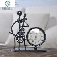 北欧ins金属现代简约时钟 创意个性客厅卧室床头装饰品钟表小摆件 封后 B款大提琴铁人座钟(电池自备)