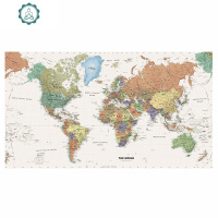 封后(FENGHOU)超大复古世界地图墙英文客厅办公室旅行足 淡彩版英文装饰画芯 单幅张贴(可定制尺寸)130x23壁饰