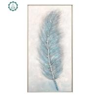 封后(FENGHOU)手绘油画羽毛北欧入户玄关装饰画竖版轻奢现代简约走廊 蓝羽A (手绘/含框尺寸)50*100cm壁饰