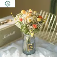 玫瑰满天星向日葵干花花束ins网红摆件真花家居装饰摄影干花道具 封后 雏菊粉兔尾+灰瓶 干树枝