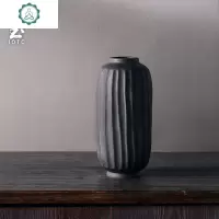 手工粗陶花瓶日式花器小原流陶瓷禅意花器落地摆件家居复古干花插 封后 灰绿色款