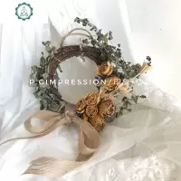 干花永生花花环尤加利叶玫瑰diy装饰ins车载花环饰干花标本挂画 封后 绿色直径20cm