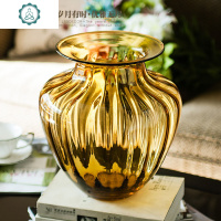 巴洛克风格大浮透明玻璃花瓶器北欧式复古装饰摆件琥珀灰 封后 绿色