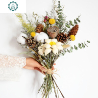 ins满天星薰衣向日葵挂墙干花花束拍照道具服装店客厅装饰挂件 封后 棉花荷花松果 干花包