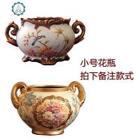 欧式复古装饰品摆件陶瓷花盆花艺花器餐桌花瓶客厅摆设工艺品创意 封后 云绿大号+粉色玫瑰9束