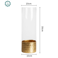 北欧ins风透明玻璃金色花瓶插花干花富贵竹水培客厅家居摆件简约 封后 C款+2束香水月季