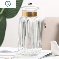 美式家居客厅透明玻璃花瓶摆件插花装饰品电视柜餐桌台面干花花器 封后 竖纹水滴烟灰