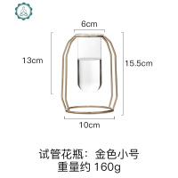 北欧简约风金色铁艺玻璃花瓶创意试管水培插花风信子绿萝小号花瓶 封后 试管花瓶:玫瑰金大号