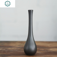 新中式陶瓷小方瓶日式茶道小花插家居装饰禅意黑色小花瓶茶盘摆件 封后 (黑色)陶笛瓶