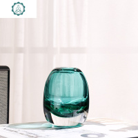 北欧挪威风 手作厚重玻璃花瓶彩色插花花器透明 现代家居工艺摆件 封后 170冰岛蓝S2干花/花瓣/干花包/干树枝