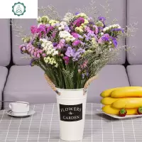 云南天然风勿忘我干花花束装饰摆件真花家庭插花论斤卖满天星 封后 白色铁皮花桶25CM 干树枝