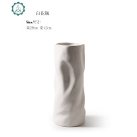 现代花瓶摆件客厅插花北欧简约创意家居电视柜餐桌陶瓷装饰品摆设 封后 直筒手捏肌理花器-暖黄色