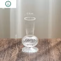 迷你玻璃小花瓶摆件 透明花器 客厅桌中式日式面插花器皿 自由花 封后 玻璃小花瓶(阔叶瓶) 小