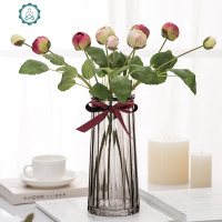 柯林斯 欧式彩色玻璃花瓶 客厅餐厅装饰品花器摆件富贵竹插花花瓶 封后 30CM酒红色(柯林斯不含花)