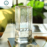 轻奢透明描金玻璃花瓶水培百合鲜花几何花瓶花器北欧客厅插花摆件 封后 锤纹描金(烟灰色大号) 大