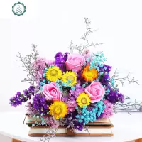 家居客厅卧室装饰干花勿忘我满天星混搭干花束小雏菊勿忘我真花束 封后 紫白粉勿+满白+小雏菊+3支蓝皂花+玻璃花瓶 干花包