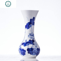 景德镇陶瓷青花瓷小花瓶水培富贵竹插花家居客厅装饰品博古架摆件 封后 紫气东来款+底座