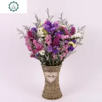 云南勿忘我干花花束插花带花篮款家庭家居客厅装饰摆设鲜花晾晒 封后 浅紫粉玫加情人草+草编细腰花篮