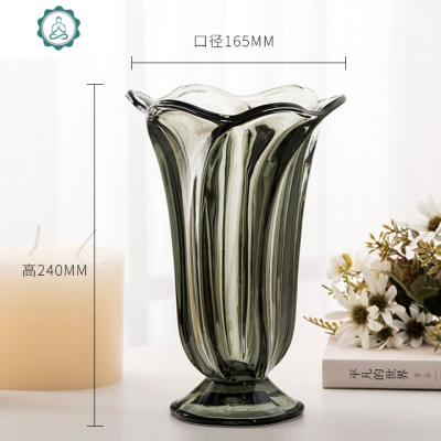 美式 复古彩色玻璃花瓶餐桌茶几摆设水培插花花器 创意留声机造型 封后