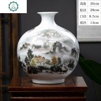 景德镇陶瓷器花瓶山水画摆件新中式石榴瓶家居客厅装饰品摆件小号 封后 深谷幽隐赏瓶
