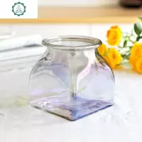 方形彩色玻璃花瓶 透明五彩冰蓝色水培富贵竹插花瓶家用ins小清新 封后 五彩色大号