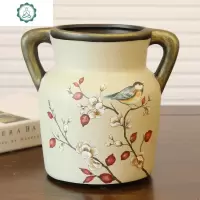 美式餐桌装饰花瓶 欧式复古双耳花瓶花艺 新中式茶几陶瓷花瓶摆件 封后 单个花瓶