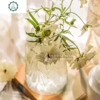 北欧简约浮花纹大口径玻璃水培干鲜花束大口径花瓶水养百合花瓶 封后 清新复古蓝一个