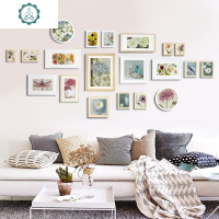 宝宝写真婚纱照片墙背景板相框组合挂墙北欧客厅沙发墙上装饰挂画 封后 胡白木框带圆美式图