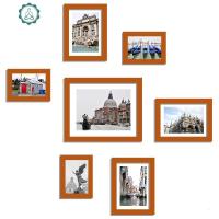 现代简约实木照片墙 7框小墙面客厅相片墙创意挂墙相框组合 封后 全胡桃色(威尼斯)