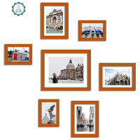 现代简约实木照片墙 7框小墙面客厅相片墙创意挂墙相框组合 封后 全黑色(威尼斯画芯)