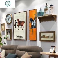 客厅欧式照片墙 创意美式钟表置物架装饰画挂墙相框组合家居饰品 封后 香槟金色[古典印记]+置物架+钟表