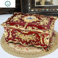 欧式创意首饰盒镶钻多层珠宝盒复古金属公主饰品收纳盒女孩 封后 城堡银色红胶饰品盒