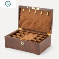 实木质首饰盒带锁指纹珠宝盒手饰品首饰收纳盒子极简约复古 封后 美国黑黑胡桃木指纹锁(双层)饰品盒