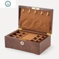 实木质首饰盒带锁指纹珠宝盒手饰品首饰收纳盒子极简约复古 封后 美国黑黑胡桃木指纹锁(单层带暗格)饰品盒