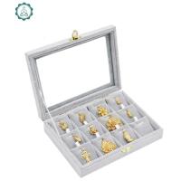 优质绒面玻璃盖吊坠盒小号 珠宝展示道具首饰盒饰品项链收纳箱子 封后 玫红色饰品盒