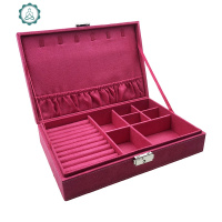 绒布长方首饰戒指耳环盒大容量饰品收纳盒生日女韩国可爱学生 封后 粉色双戒指格单层长方体饰品盒