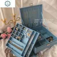 大号麂皮绒布首饰盒带锁双层少女心耳环饰品珠宝收纳盒 封后 粉红色饰品盒