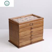 欧式女木质首饰盒化妆盒首饰收纳盒饰品盒公主手饰收纳盒韩国耳环 封后 6层胡桃木色带镜子饰品盒