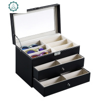 18位眼镜收纳盒多层抽屉太阳镜收藏盒子墨镜摆放柜饰品展示盒 封后 双层眼镜盒pu皮饰品盒
