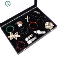 冰花绒首饰盒戒指项链耳环耳钉饰品展示盘手镯收纳盒子带盖珠宝箱 封后 大号黑戒指+耳环饰品盒