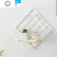 电视墙装饰置物架墙上隔板架免打孔墙壁铁艺置物架卧室木板挂壁架 封后 拉丝黑橡木(黑架+六边形)装饰架/装饰隔板