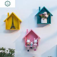 墙面壁饰木屋美式家庭奶茶店彩色小房子墙上装饰品壁挂置物架隔板 封后 红色手工小房子23*25*7.5装饰架/装饰隔板