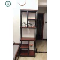 铁艺实木复古置物架客厅隔断落地展示架多层玄关屏风装饰隔板书柜 封后 白+黑长80宽30高178六层
