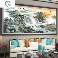 旭日东升十字绣2019新款线绣客厅大幅山水画流水生财自己绣手工 封后 印花大格4股绣[丝线]180*80cm