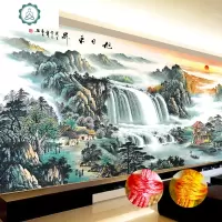 封后(FENGHOU)流水生财十字绣2020新款绣客厅线绣旭日东升大幅山水画风景 [丝线4股绣-满绣]240x100厘米